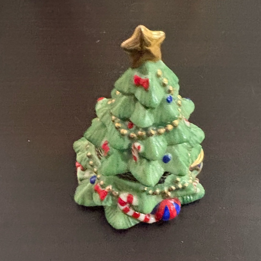 Vintage 1997 Porcelain House of Lloyd Festive Green Christmas Tree Trinket Box